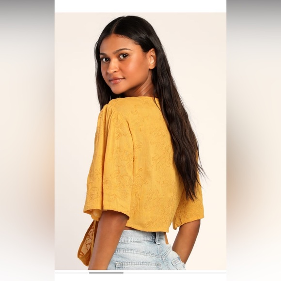 Lulus Yellow Embroidered Crop Top - Picture 3 of 10